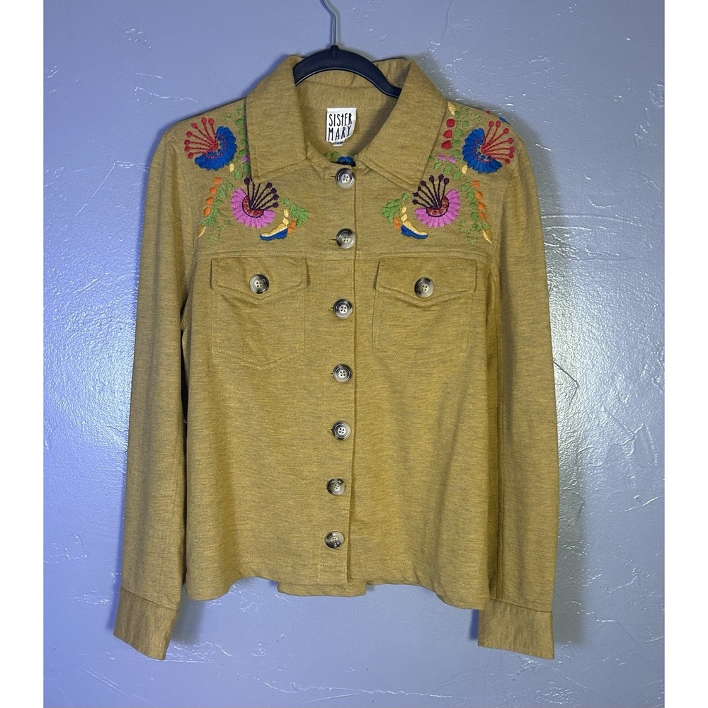 Sister Mary Josefina Mustard Yellow Button Classic Jacket XS Embroidered